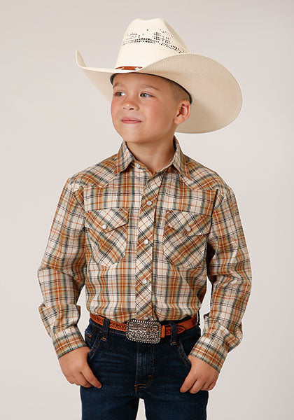 Boys' Plaid Long Sleeve Shirt: Western Style