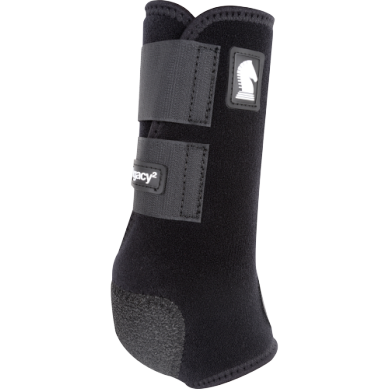 "Classic Equine Legacy2 Horse Leg Boots in black with shock-absorbing splint pad