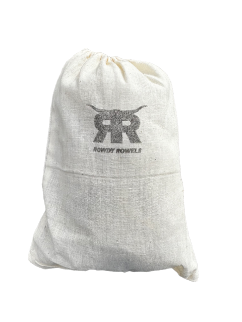 Black rosin for bull riding by Rowdy Rowels in drawstring pouch