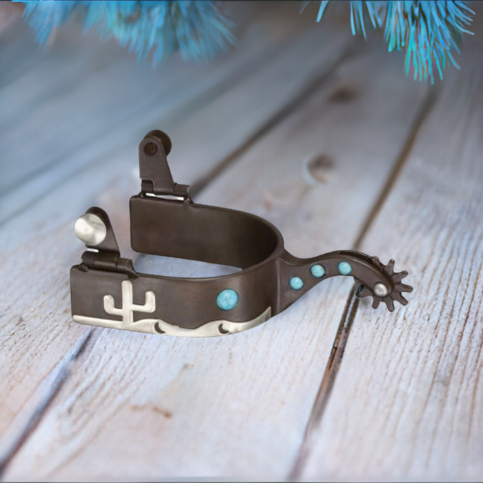 Antique Brown Cactus / Turquoise Spurs - Pair of Spurs