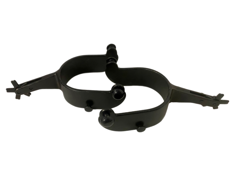 15-degree offset youth bull riding spurs with blunt rowels for safer, controlled riding — Rowdy Rowels