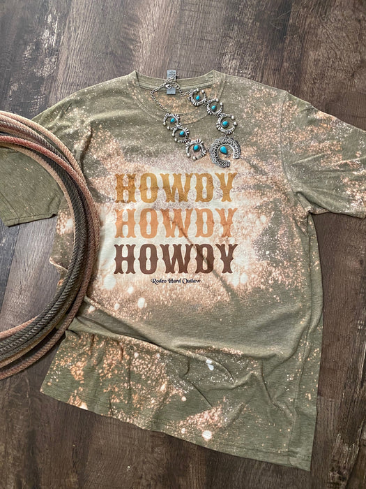 Howdy Howdy Howdy Bleached Western Graphic Tee – Unisex Rodeo T-Shirt | Rowdy Rowels™