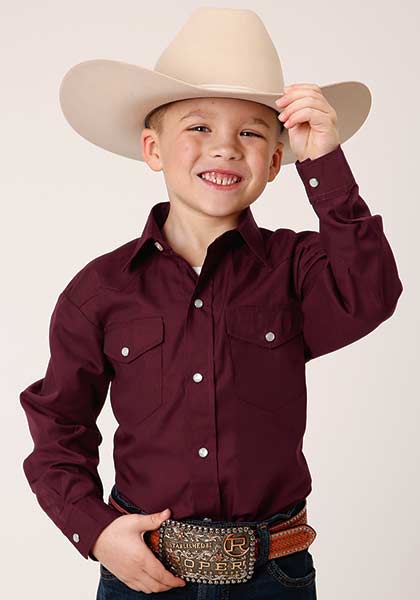 Boy's Long Sleeve Western Style Shirt SOLID BROADCLOTH - WINE