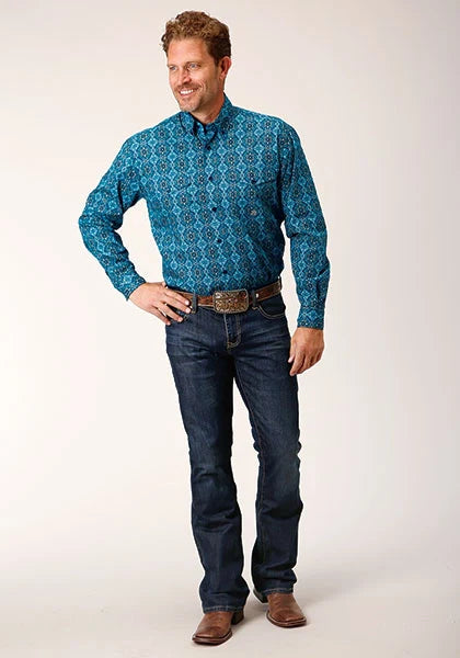 Roper 1663 Gothic Medallion (Blue) - Men's Western Shirt
