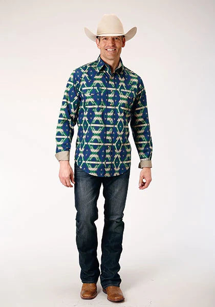 Roper 1814 Aztec Allover Print (Navy) - Men's Western Shirt