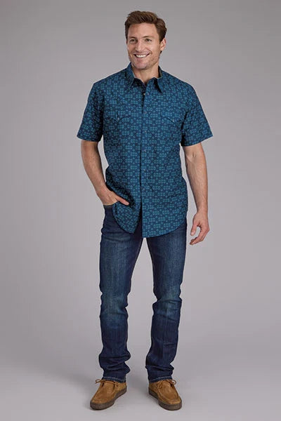 Roper 2350 Diamond Print (Blue) - Men's Short Sleeve Shirt