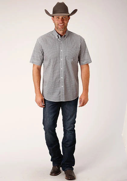 Roper 1460 Stretch Diamond Star (Grey) - Men's Short Sleeve Shirt