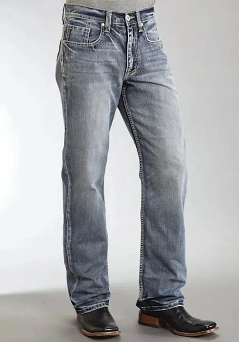 Stetson 1312 Relaxed Fit Jeans with Pieced Back Pocket (Light Wash) - Men's Bootcut Jeans