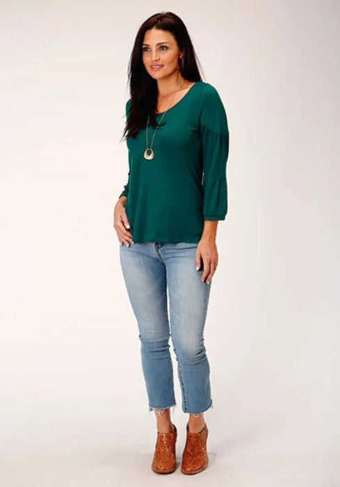 Stetson Jersey Knit Pull Over Blouse (Jade Green) - Women's Shirt