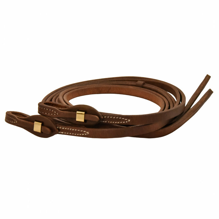 AJ Tack Oiled Harness Leather Brass Quick Change Split Reins - 5/8in x 8ft