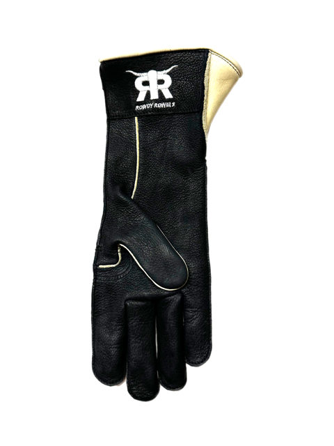 Rowdy Rowels Deerskin Leather Bull Riding Gloves Long Cuff Outseam