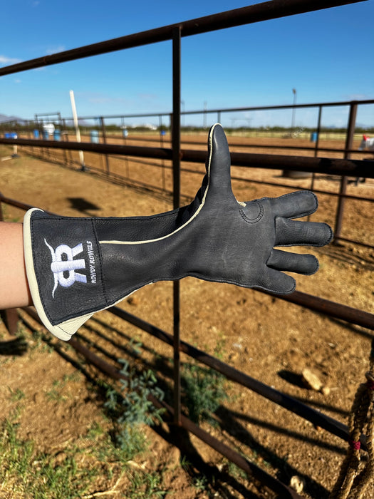 Rowdy Rowels Deerskin Leather Bull Riding Gloves – Long Cuff Outseam