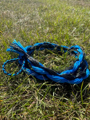 Blue and black braided poly bronc reins