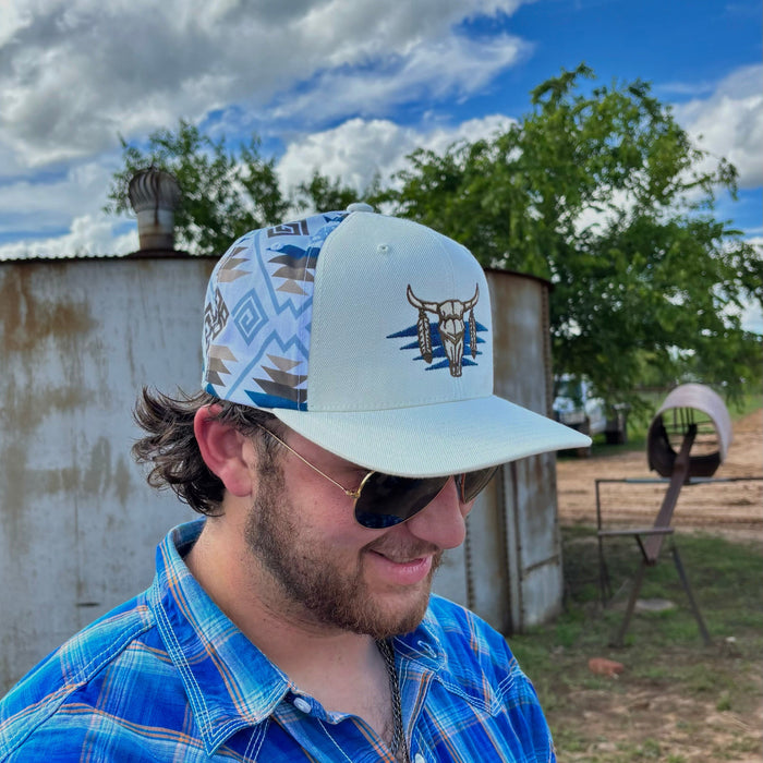White Aztec Skull Cap