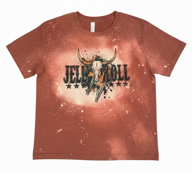 Jelly Roll Bleached red t-shirt with graphic design and text on a white background