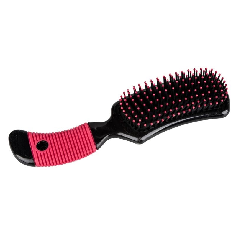 Hairbrush with black and pink handle on a white background