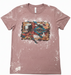 Pink t-shirt with a graphic design on a white background