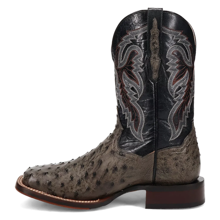 Dan Post Alamosa (Grey/Black)  - Men's Ostrich Skin Leather Cowboy Boots