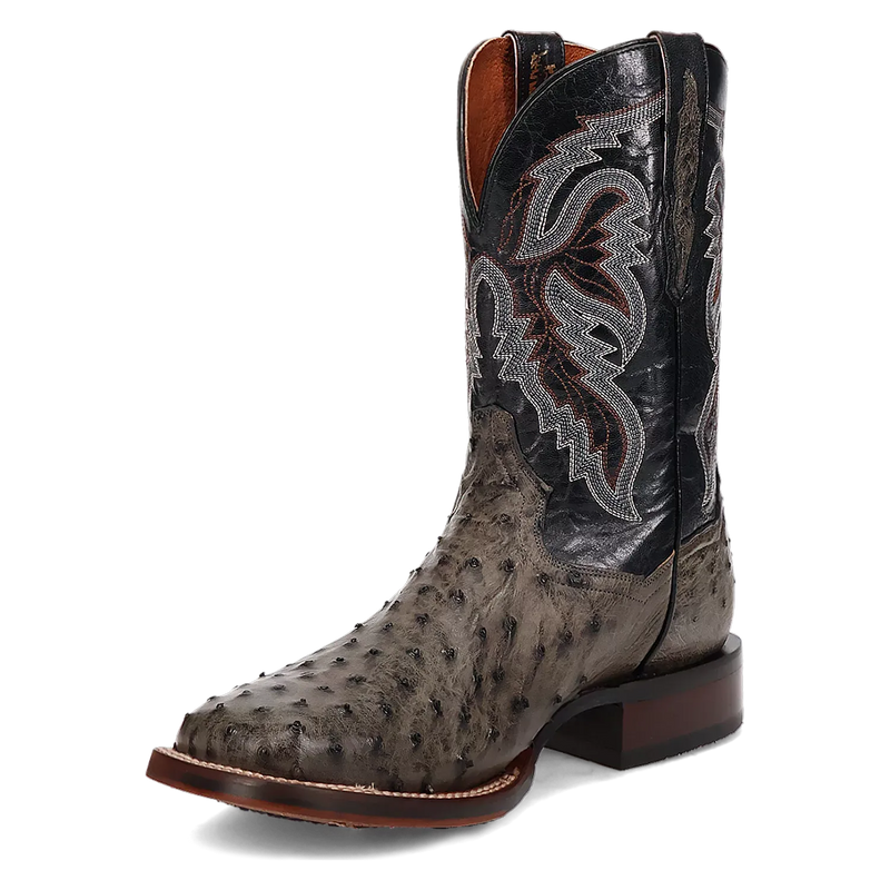Dan Post Alamosa (Grey/Black)  - Men's Ostrich Skin Leather Cowboy Boots