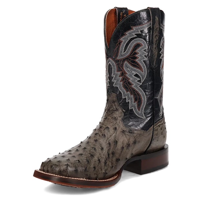 Dan Post Alamosa (Grey/Black)  - Men's Ostrich Skin Leather Cowboy Boots
