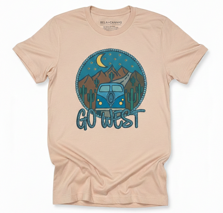 go west custom graphic tee on heather peach