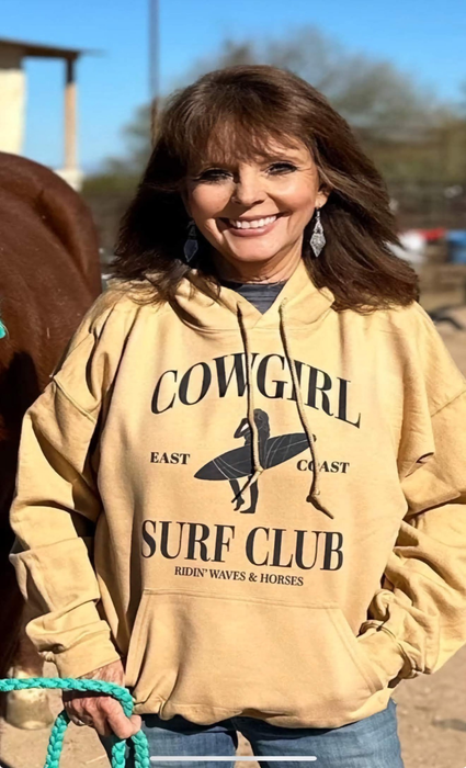 Coastal Cowgirl Surfing & Riding Horses Hoodie Sweatshirt – Super Soft, East Coast & West Coast Variants Available