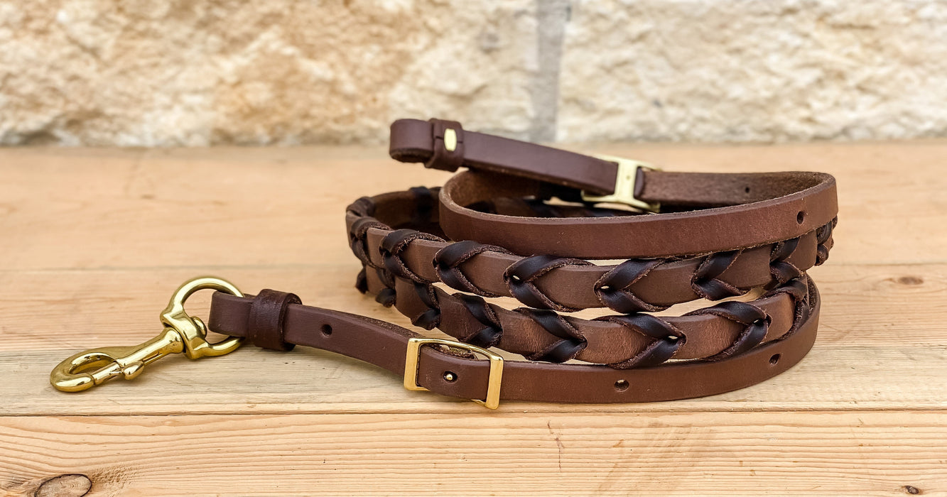 AJ Tack Oiled Harness Leather Barrel Reins with Latigo Lacing - 5/8in x 7ft 6in