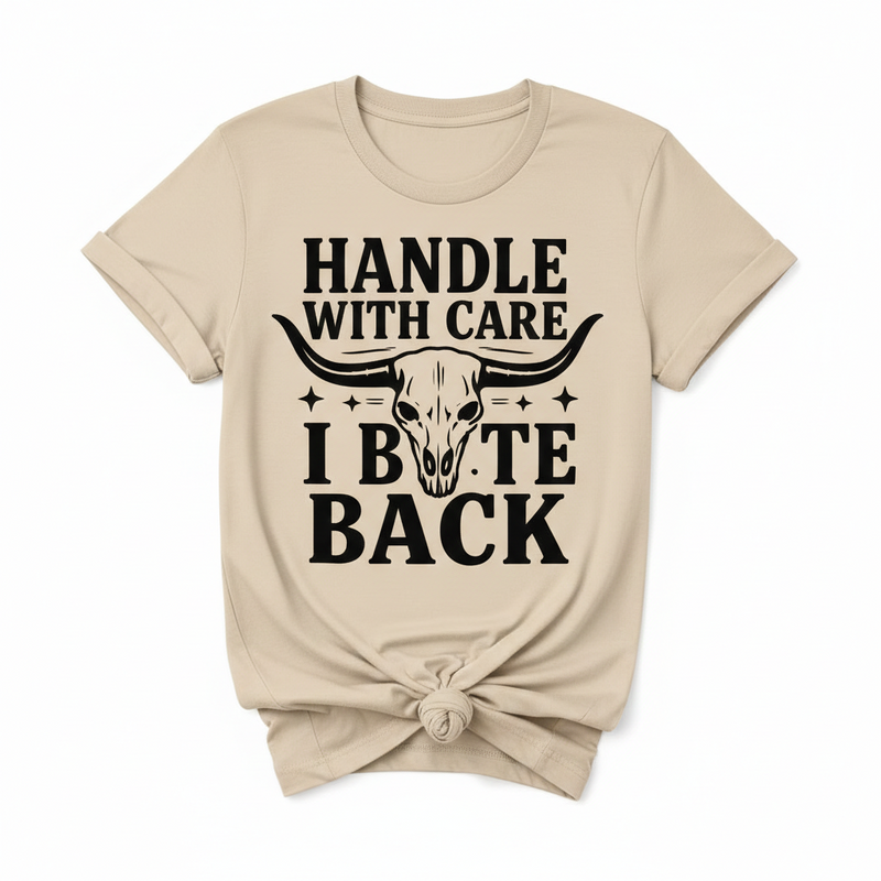 Western Graphic Tee – Handle With Care Shirt for Rodeo & Western Style | Rowdy Rowels