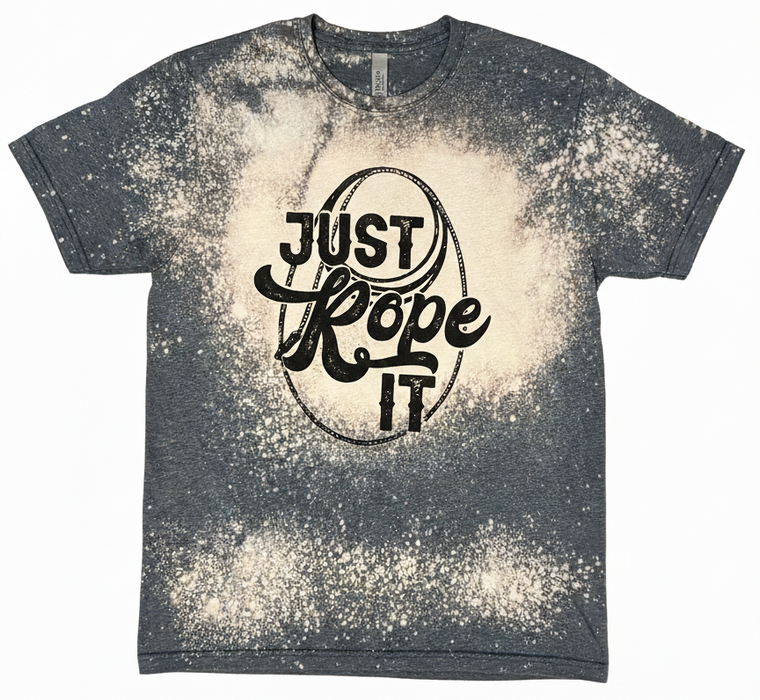 T-shirt with 'Just Rope It' graphic design on a white background