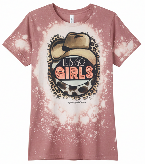 Heather Mauve t-shirt with graphic design and text 'Let's Go Girls' on a white background