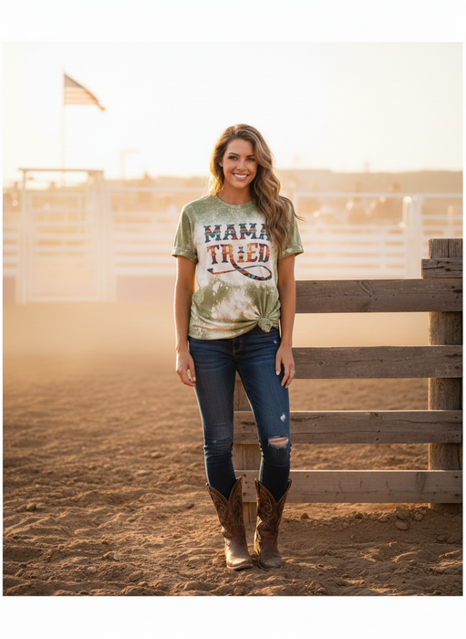Mama Tried Bleached Graphic Tee | Western Boho Bella + Canvas 3001 T-Shirt | Rowdy Rowels