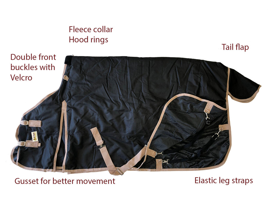AJ Tack 1200D Horse Turnout Blanket with Storage Bag - Black