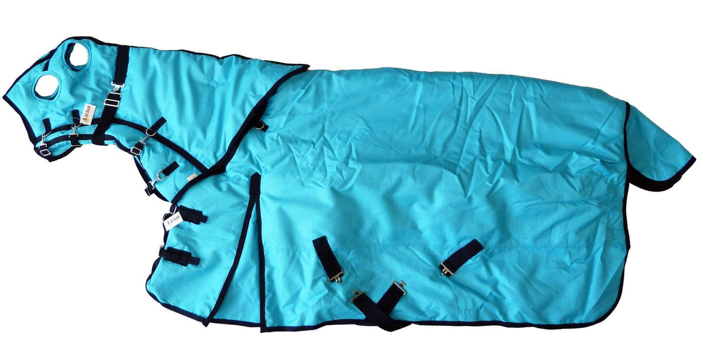 AJ Tack 1200D Waterproof Turnout Horse Blanket with Hood - Turquoise