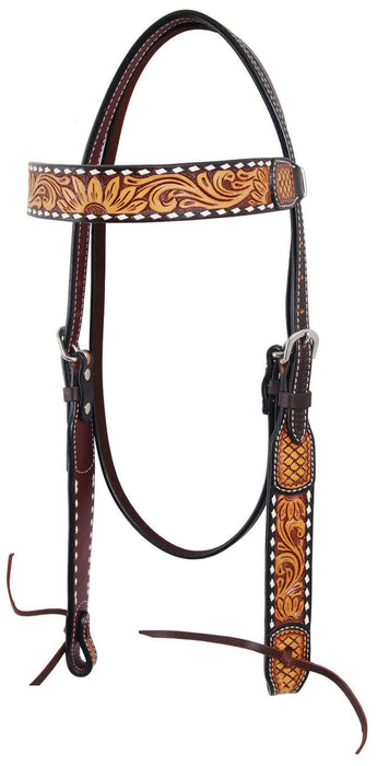 Rafter T Tooled Sunflower with Buckstitch Browband Headstall