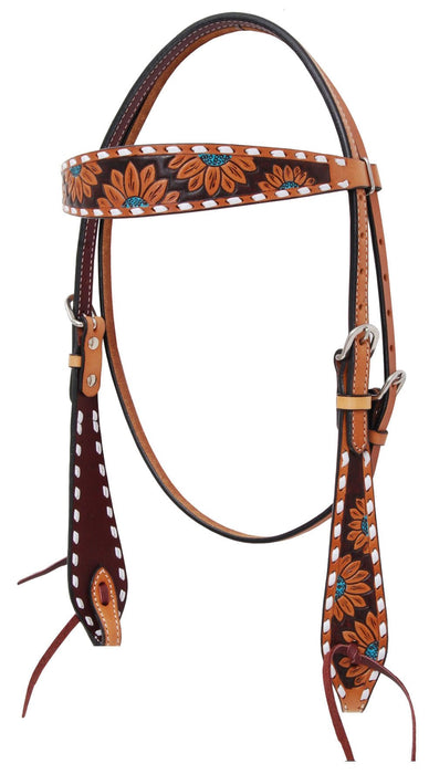 Rafter T Turquoise Sunflower Browband Headstall