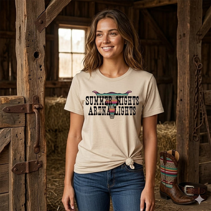 Western Graphic Tee – Summer Nights Arena Lights Unisex Rodeo Shirt | Rowdy Rowels