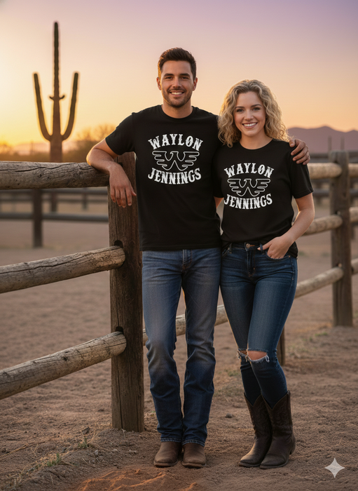 Waylon Jennings Outlaw Country Graphic Tee | Bella + Canvas 3001 Black Unisex T-Shirt | Retro Flying W Music Shirt | Vintage Western Rebel Country Top