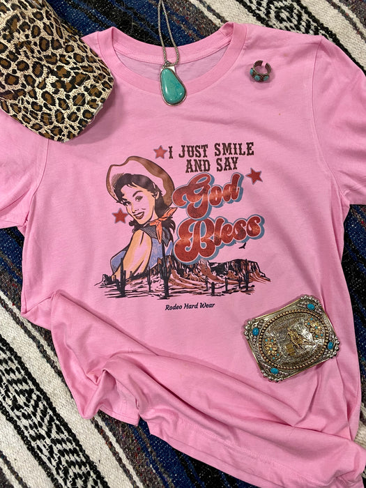 Just Smile and Say God Bless Western Graphic tee