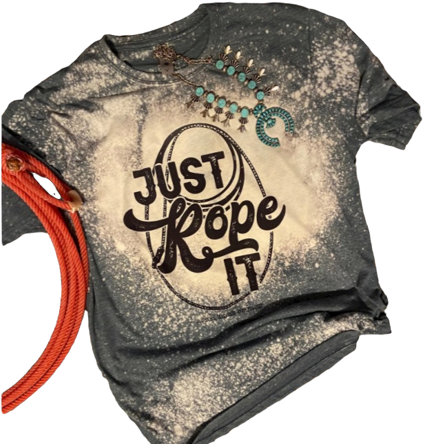 Just Rope It Western Graphic Bleached Tee - Stylish Unisex Rodeo Tee